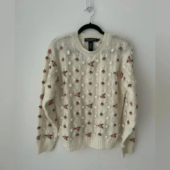 Vintage Gladys Bagley Floral Pom Pom Cottagecore 3D Knit Grandma Sweater - Picture 2 of 10